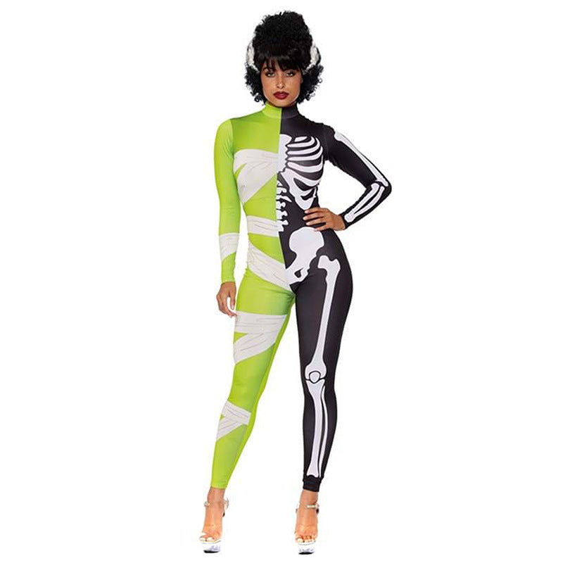 Herre Halloween Kostyme Halv Mumie Halv Skelett Lett Stoff 0