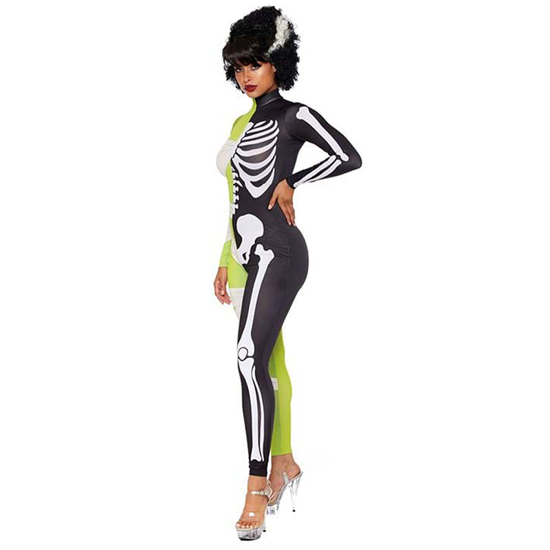 Herre Halloween Kostyme Halv Mumie Halv Skelett Lett Stoff 1