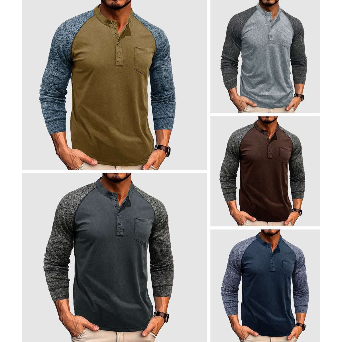 Herre Henley-skjorte med to toner 6