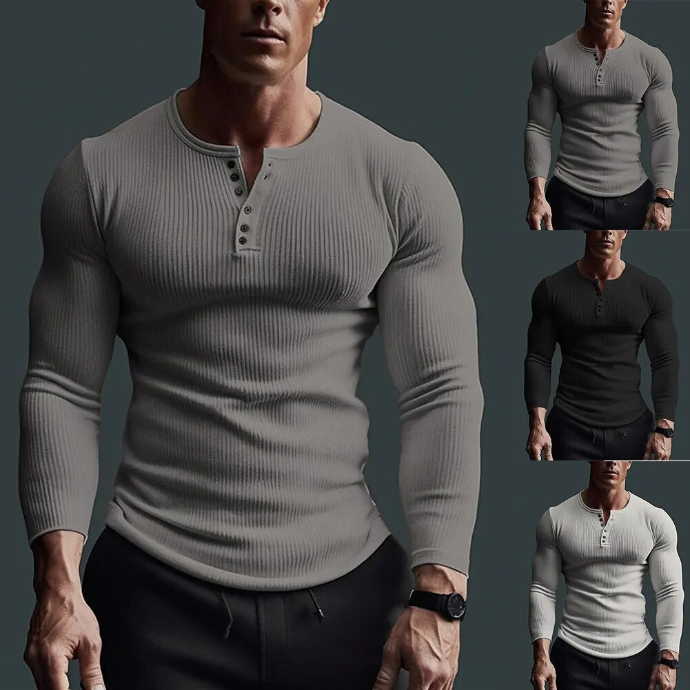 Herre Henley Skjorte Tett Passform 1
