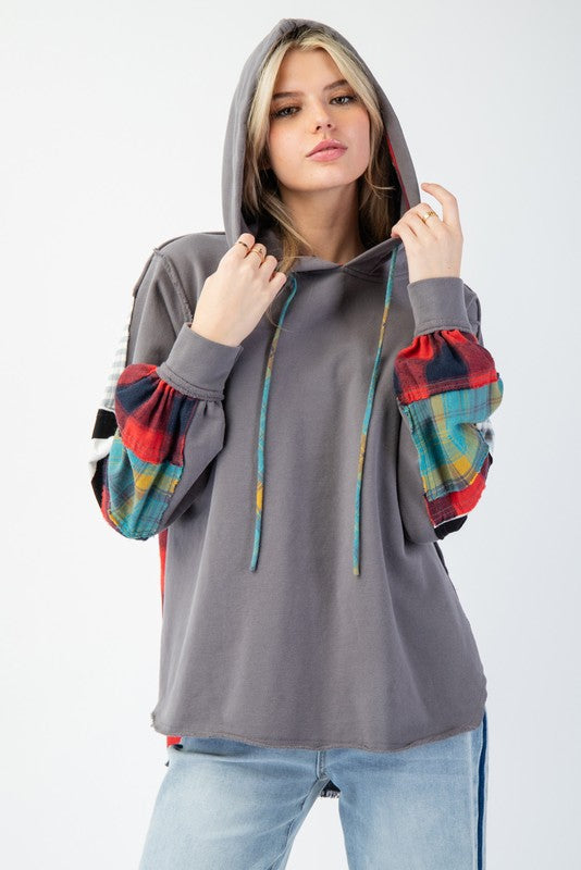 Herre Hoodie Plaid Terry Strikket 2