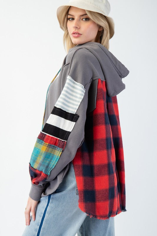 Herre Hoodie Plaid Terry Strikket 3