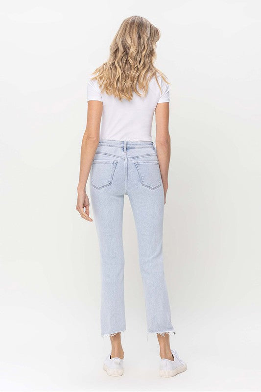 Herre Høy Midje Rett Jeans Lys Denim 4