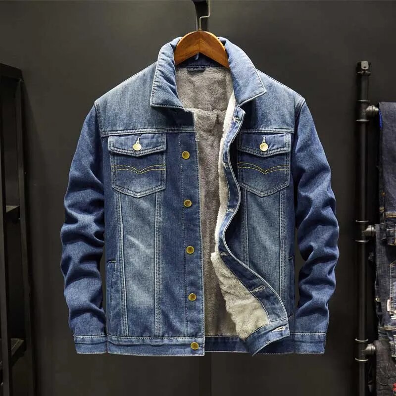 Herre Jakke Denim Fleece Fôr Klassisk Design 2