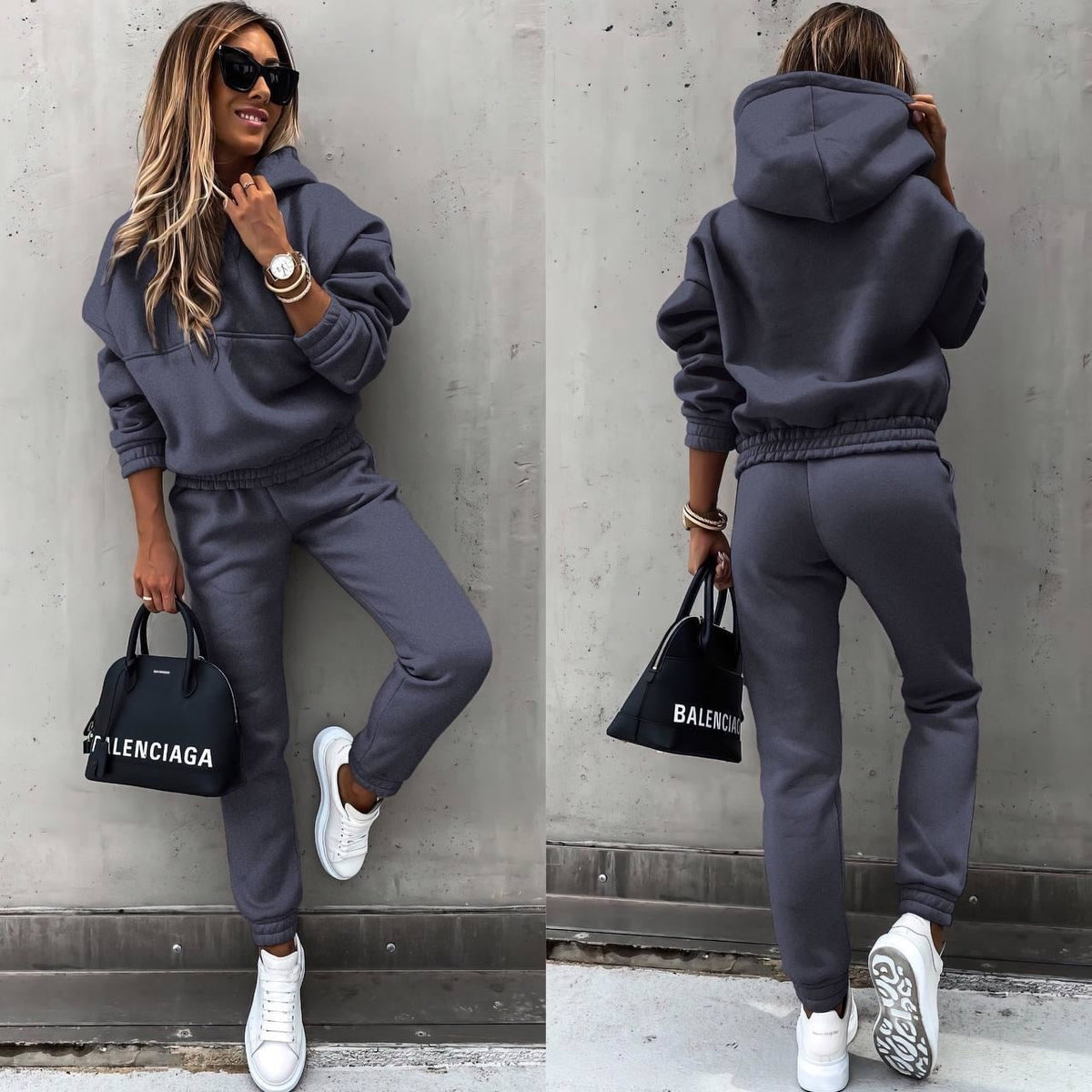 Herre Joggingpakke Oversized Hette Myk Stoffblanding Tapered Bukser 7