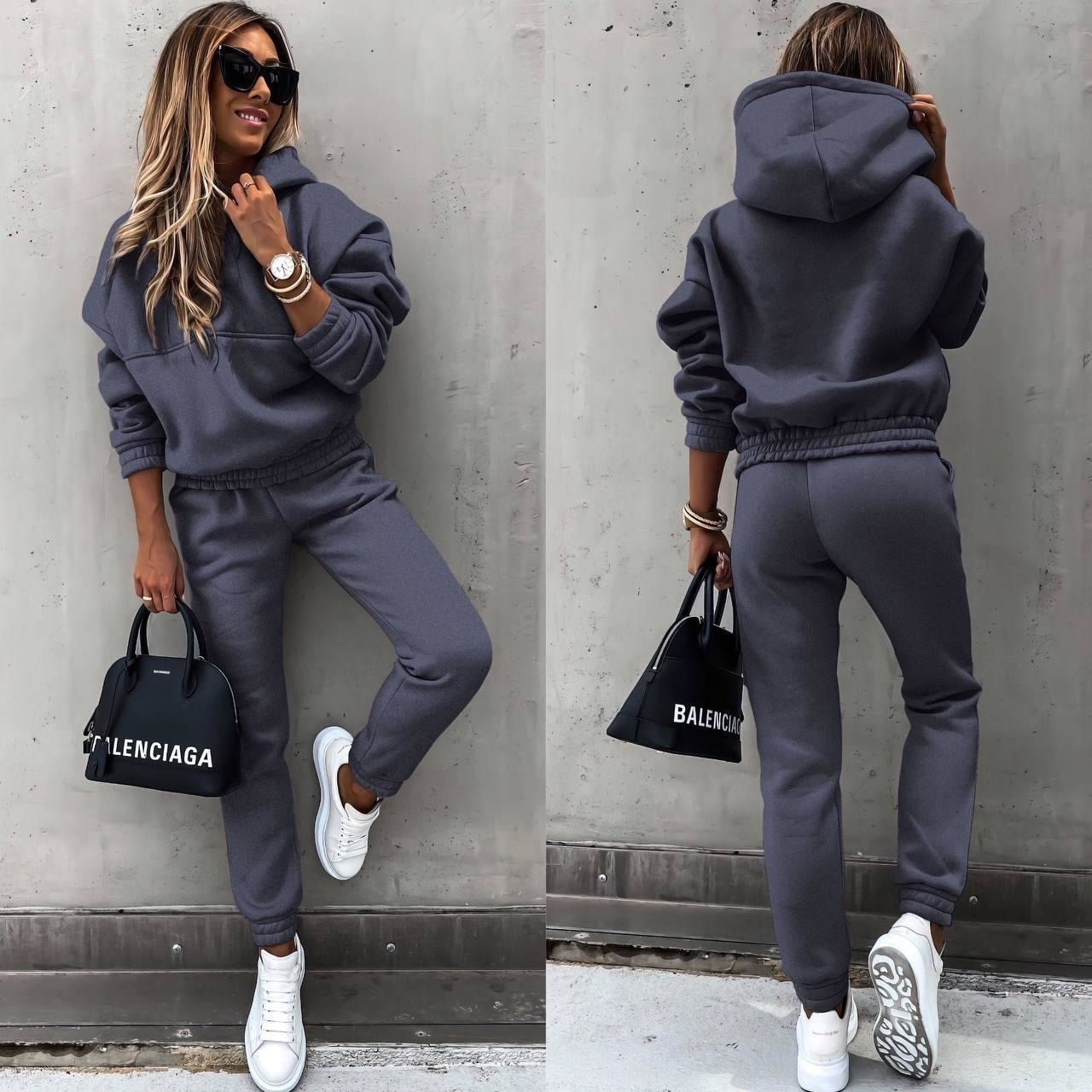 Herre Joggingpakke Oversized Hette Myk Stoffblanding Tapered Bukser 7