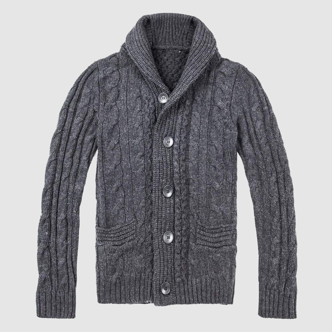 Herre Kabelstrikket Cardigan med Sjalkrage 1