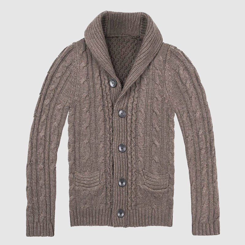 Herre Kabelstrikket Cardigan med Sjalkrage 2