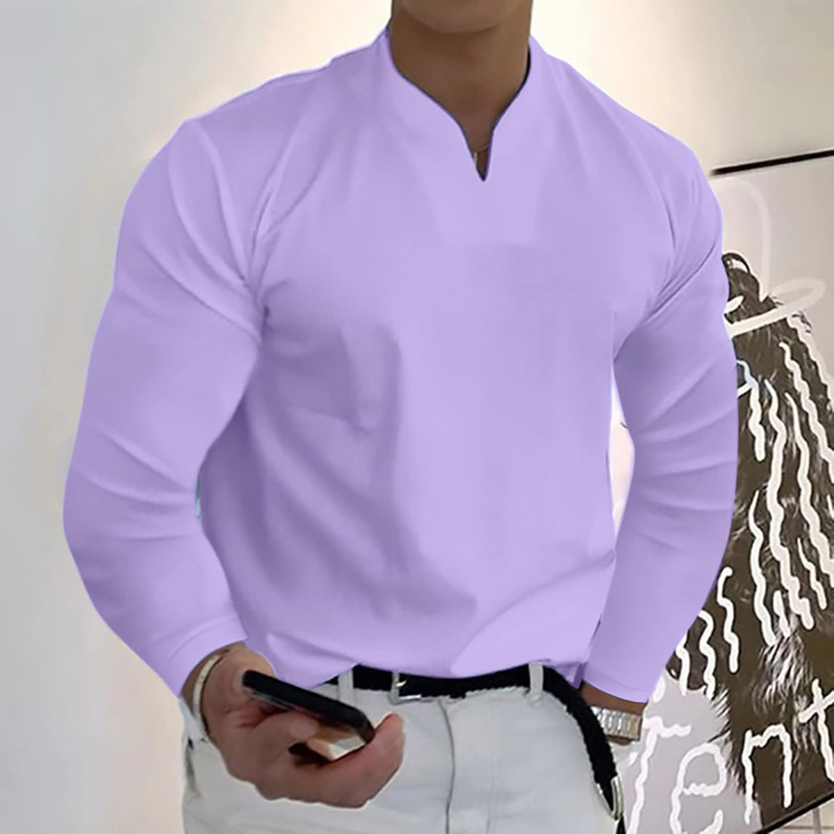 Herre Langermet Polo V-hals Stil 1