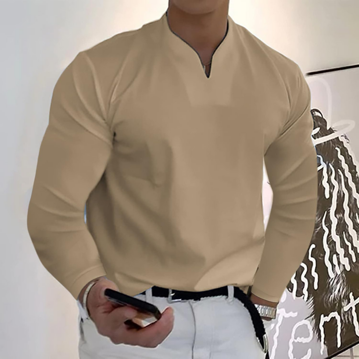 Herre Langermet Polo V-hals Stil 2