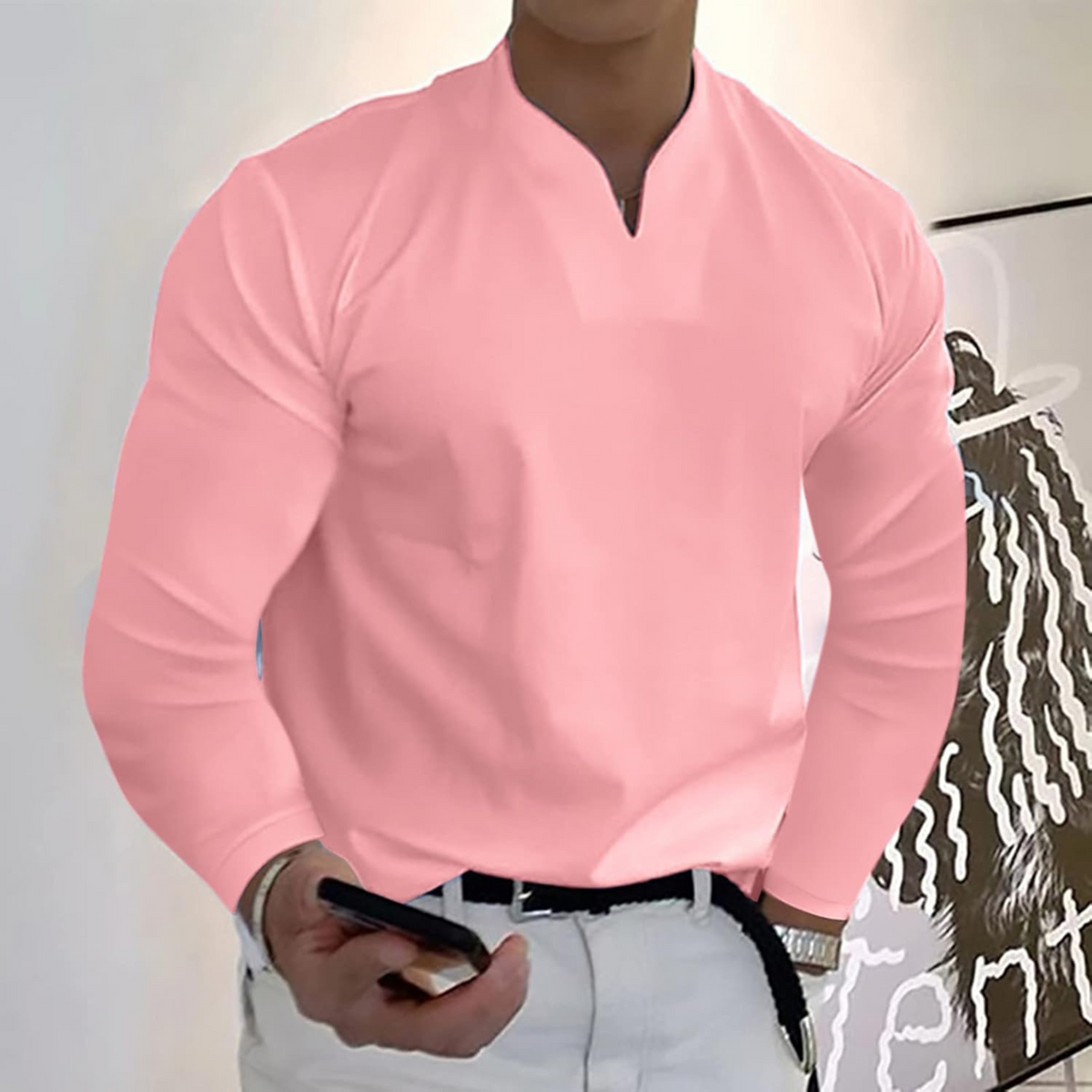 Herre Langermet Polo V-hals Stil 3