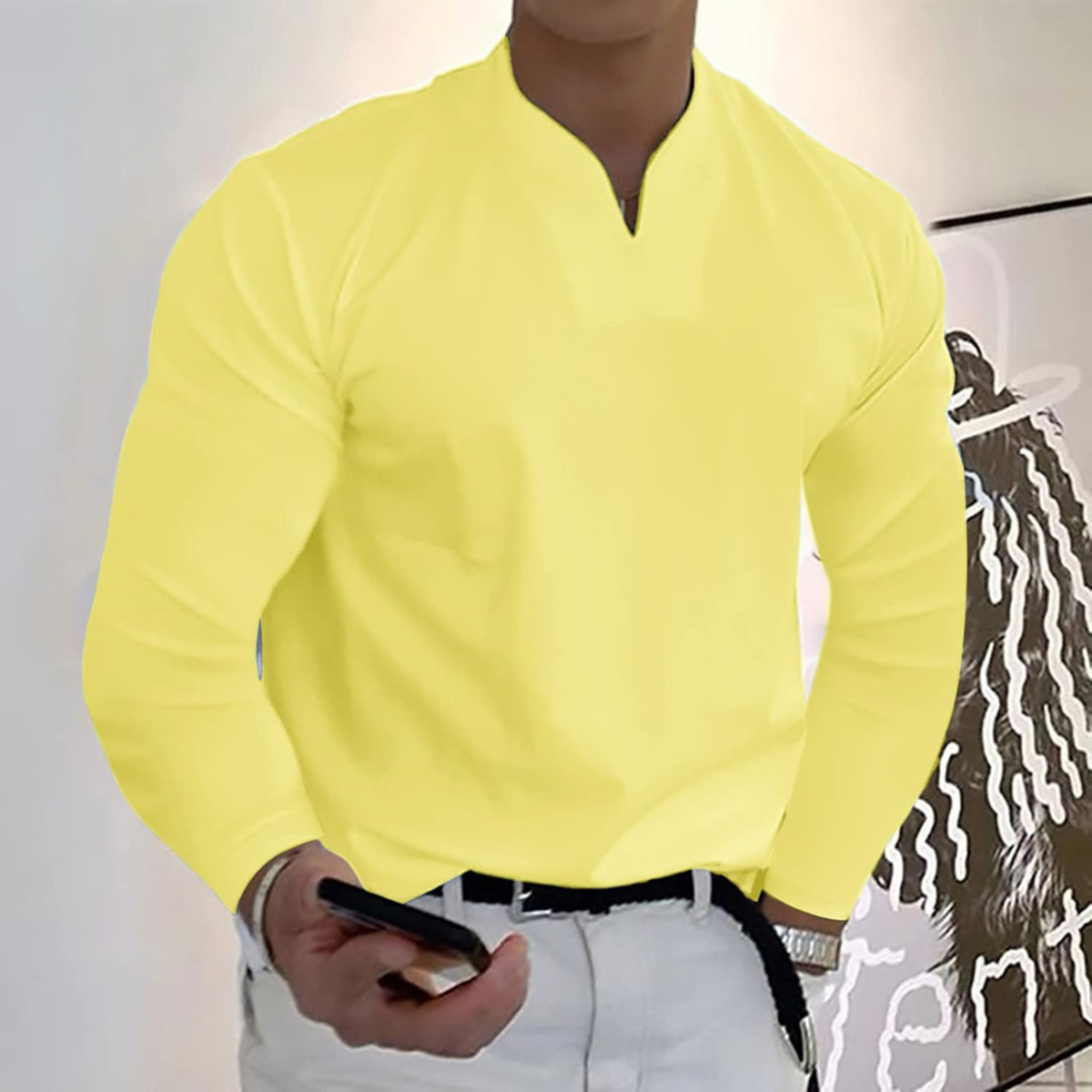 Herre Langermet Polo V-hals Stil 5