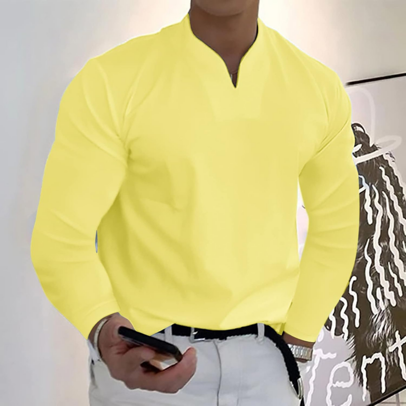 Herre Langermet Polo V-hals Stil 5