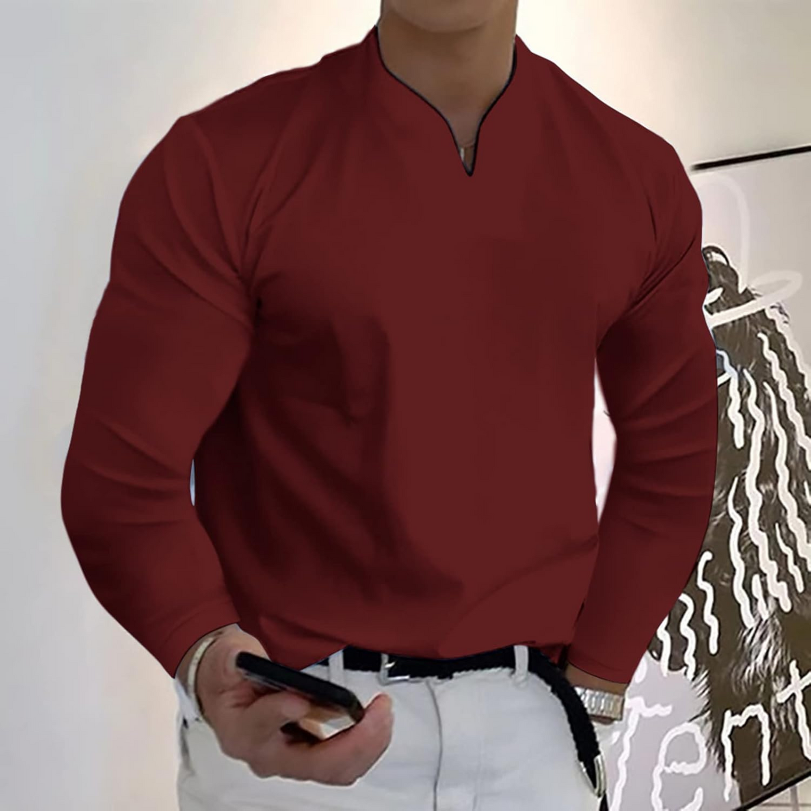 Herre Langermet Polo V-hals Stil 6
