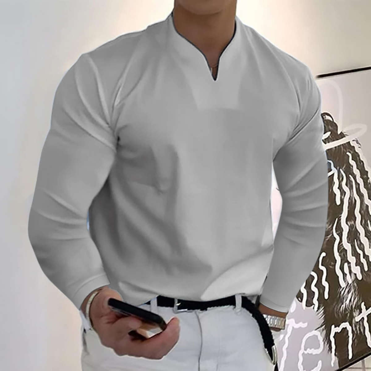 Herre Langermet Polo V-hals Stil 7