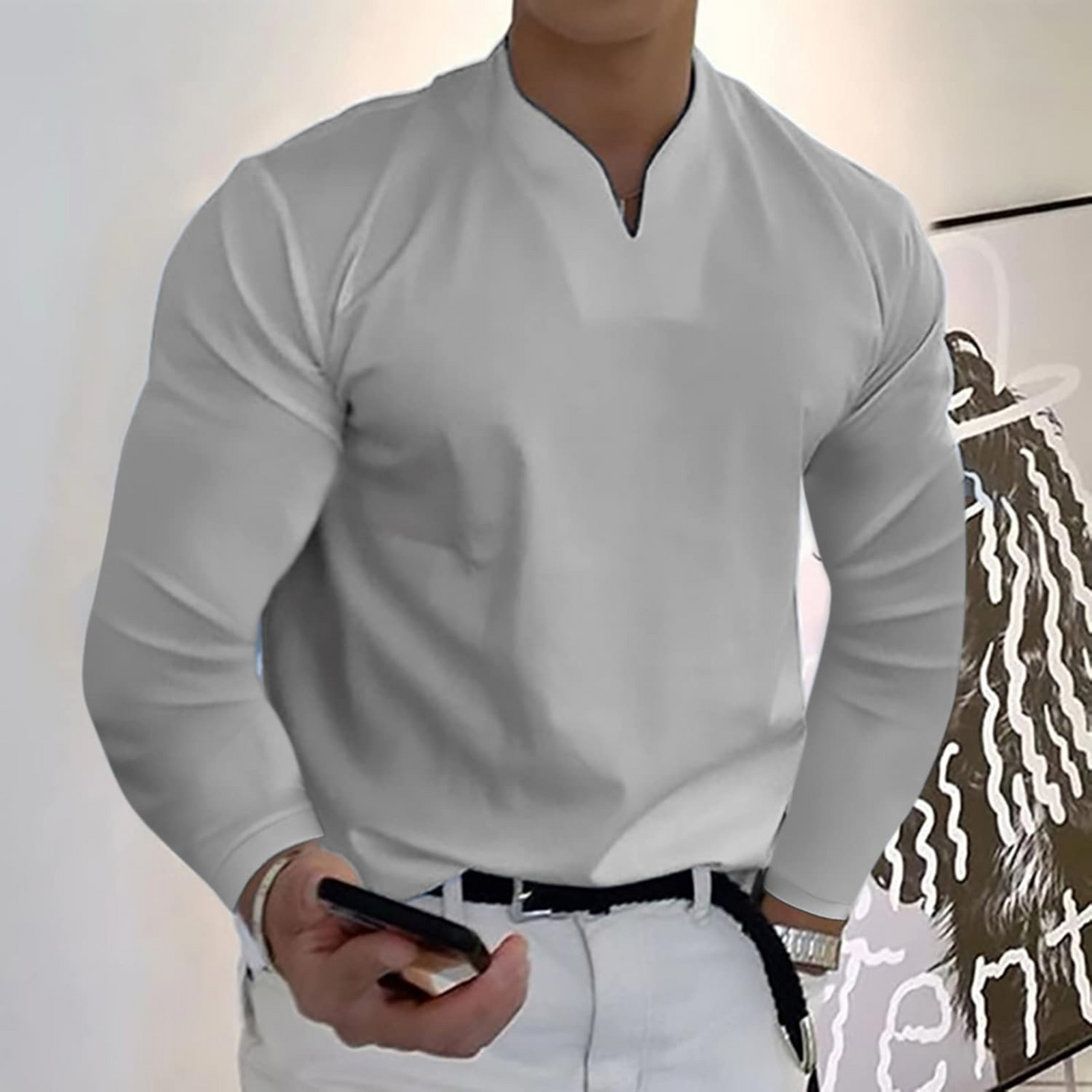 Herre Langermet Polo V-hals Stil 7