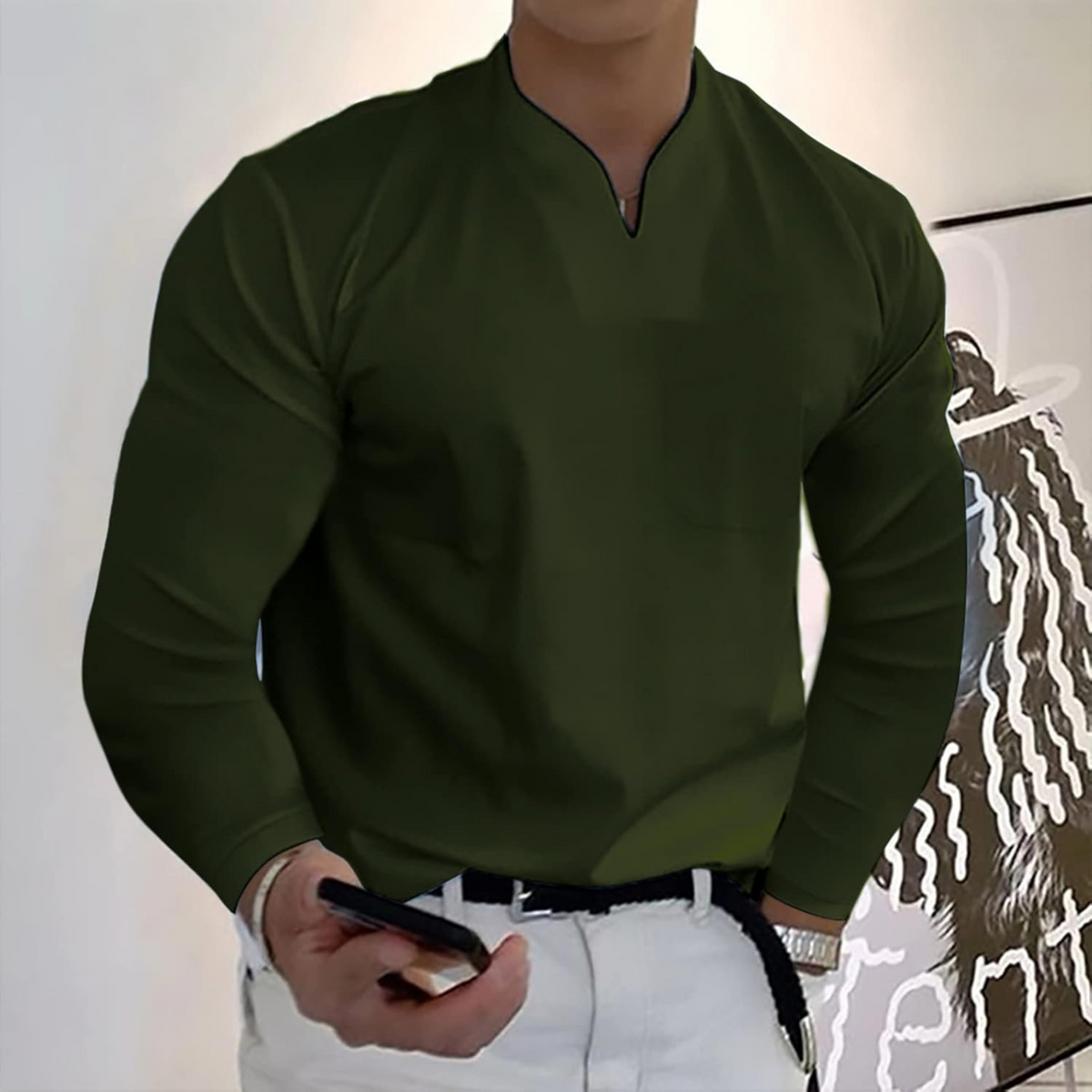 Herre Langermet Polo V-hals Stil 8