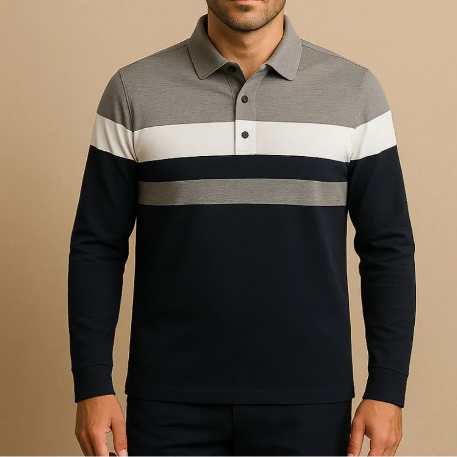 Herre Langermet Poloskjorte Stripete Design 5