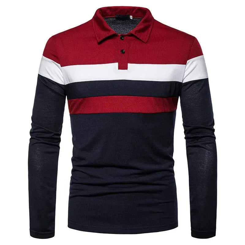 Herre Langermet Poloskjorte Stripete Design 9