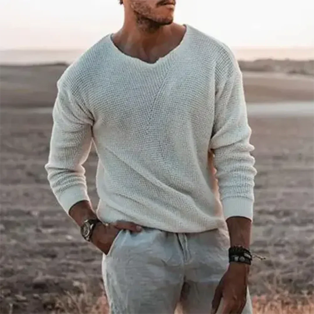 Herre Langermet Pullover i Strikket Materiale 0