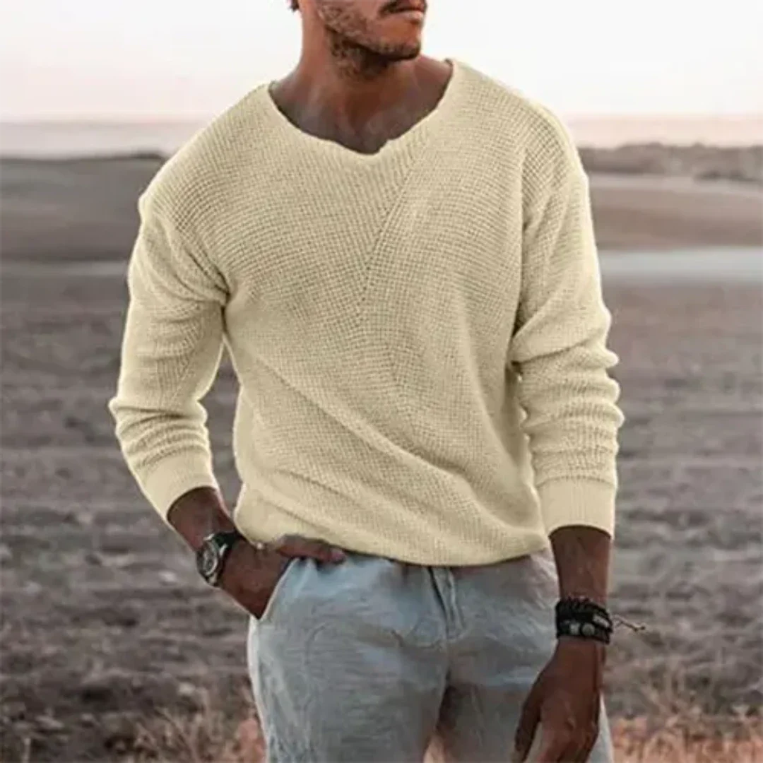 Herre Langermet Pullover i Strikket Materiale 1