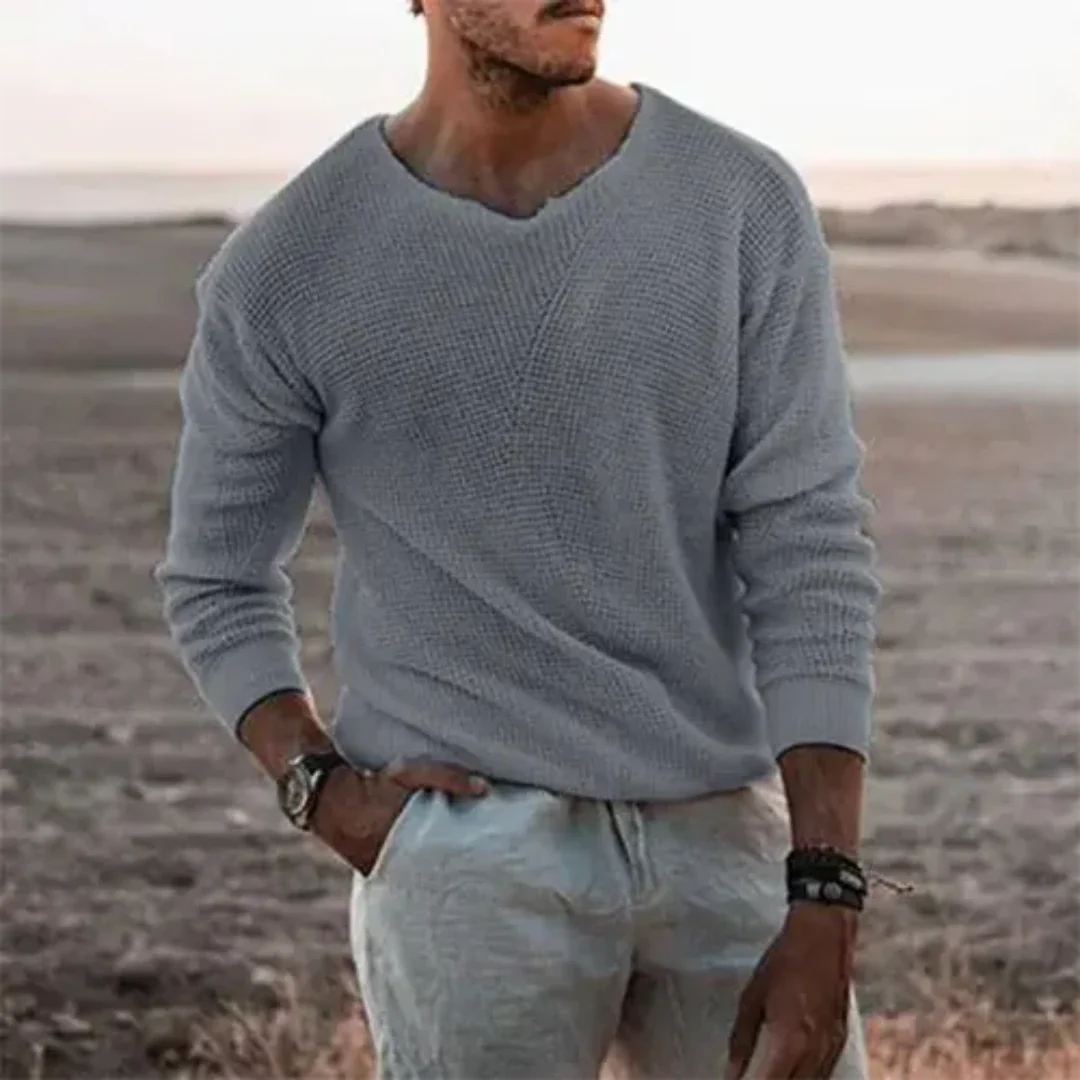 Herre Langermet Pullover i Strikket Materiale 2