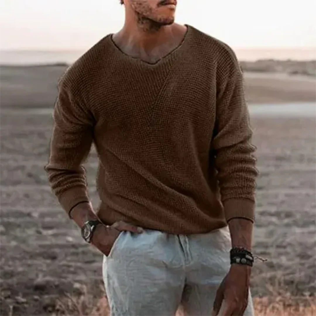 Herre Langermet Pullover i Strikket Materiale 3