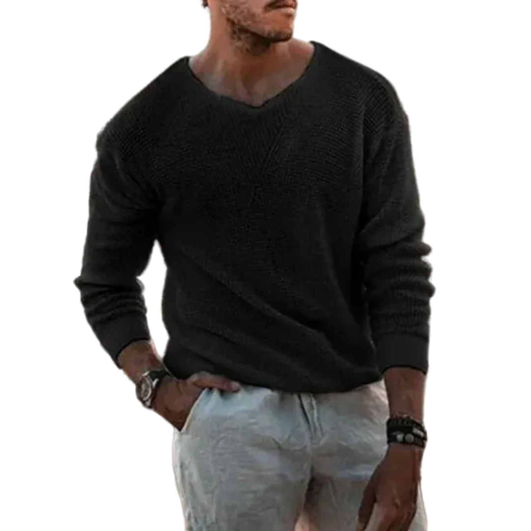 Herre Langermet Pullover i Strikket Materiale 4