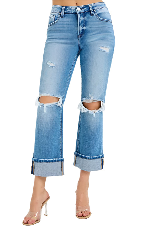 Herre Mid Rise Straight Cuffed Jeans Denim 0