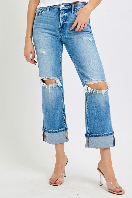 Herre Mid Rise Straight Cuffed Jeans Denim 2
