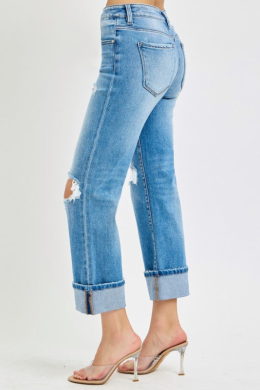 Herre Mid Rise Straight Cuffed Jeans Denim 3