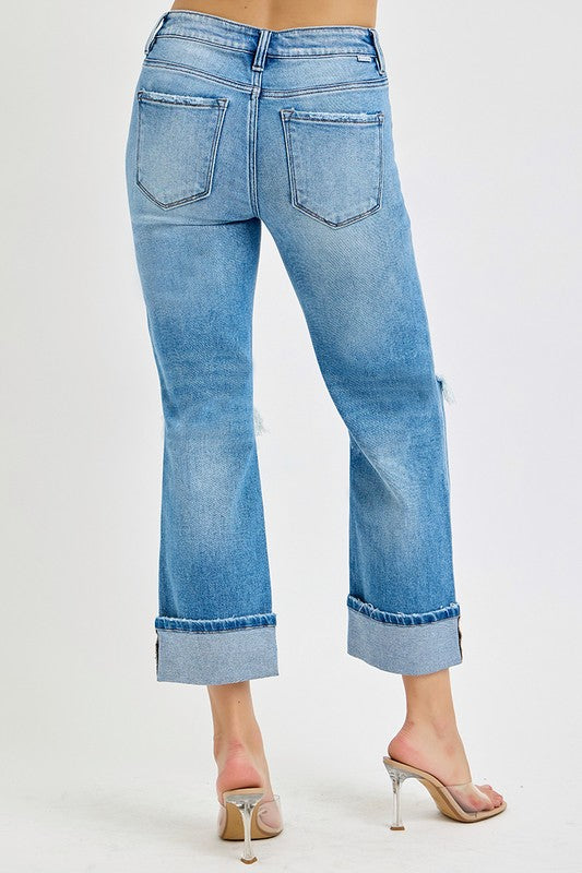 Herre Mid Rise Straight Cuffed Jeans Denim 4