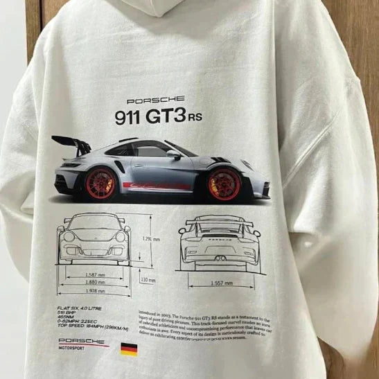 Herre Oversized Hoodie med Raceprint i Myk Kato blanding 0