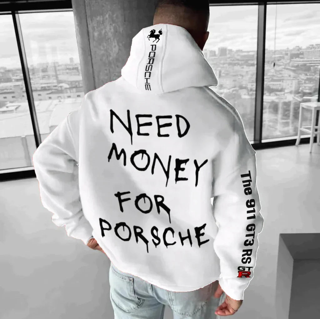 Herre Oversized Hoodie med Raceprint i Myk Kato blanding 3