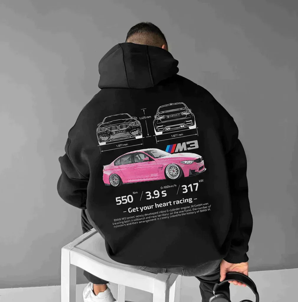 Herre Oversized Hoodie med Raceprint i Myk Kato blanding 4