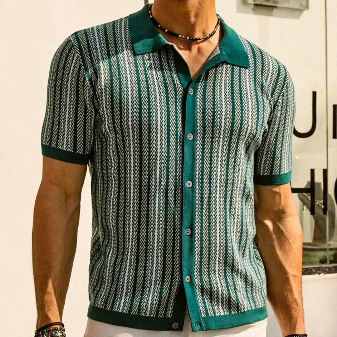 Herre Polo Skjorte Chevron Mønster Pustende Stoff 3