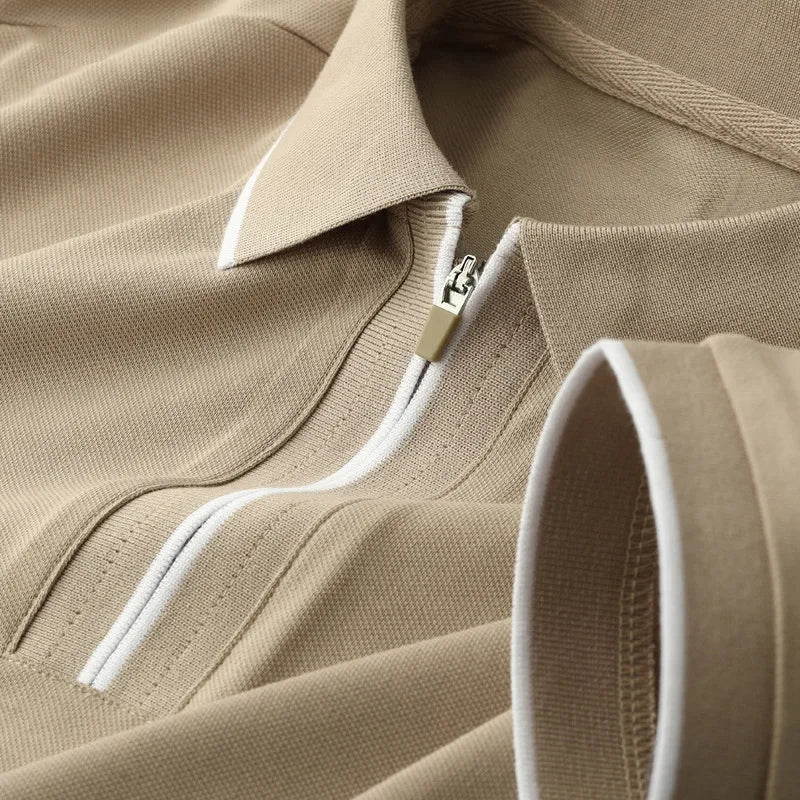 Herre Polo med Glidelås og Hvitkantede Detaljer 5