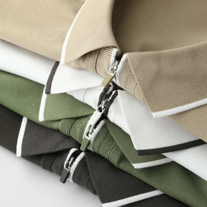 Herre Polo med Glidelås og Hvitkantede Detaljer 6