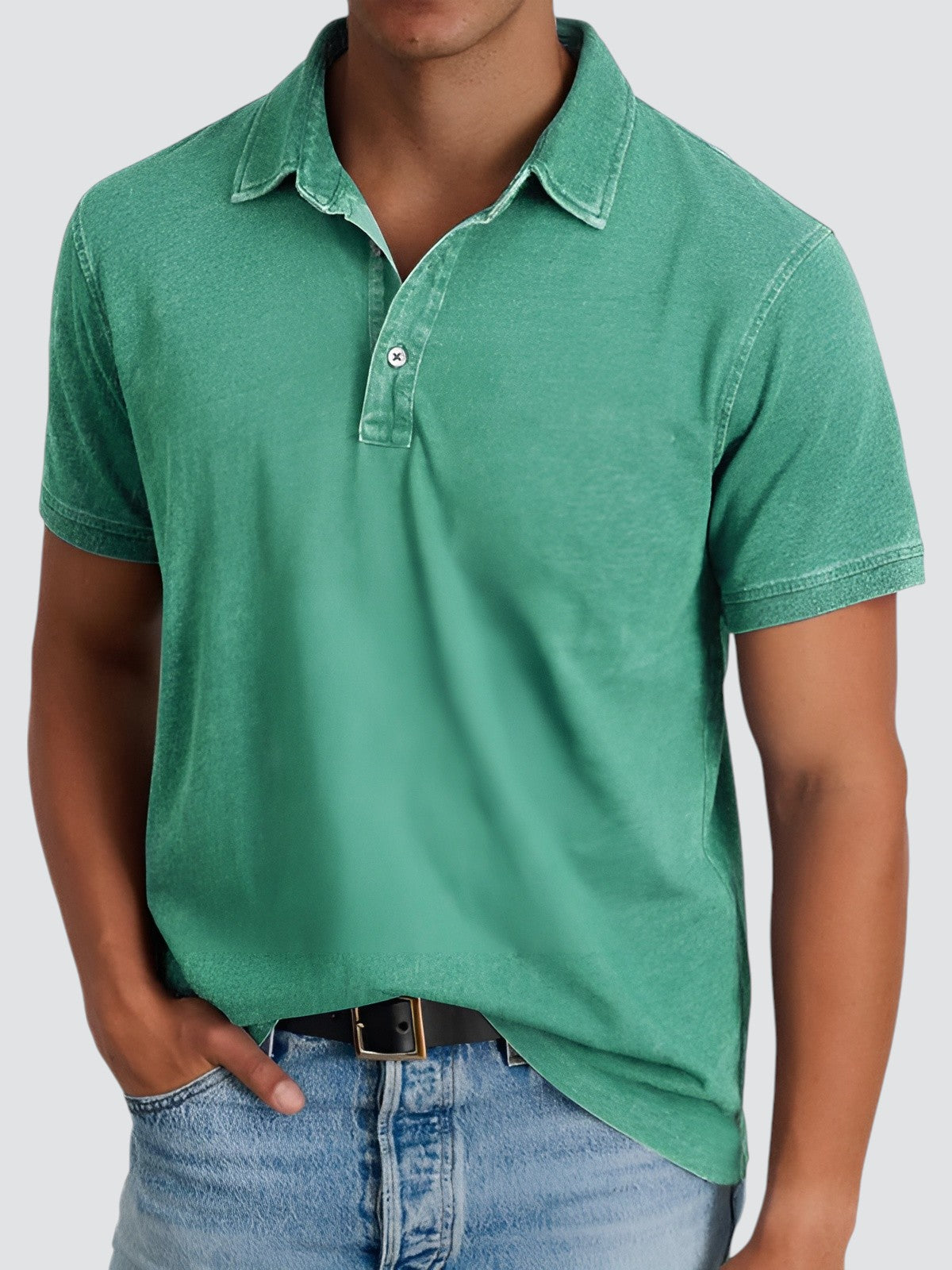 Herre Poloshirt Korte Ermer Avslappet Fit Myk Vasket Tekstur 1