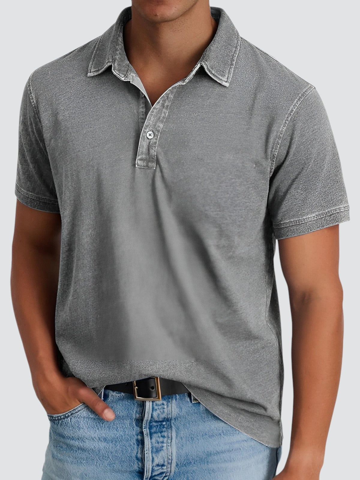 Herre Poloshirt Korte Ermer Avslappet Fit Myk Vasket Tekstur 2