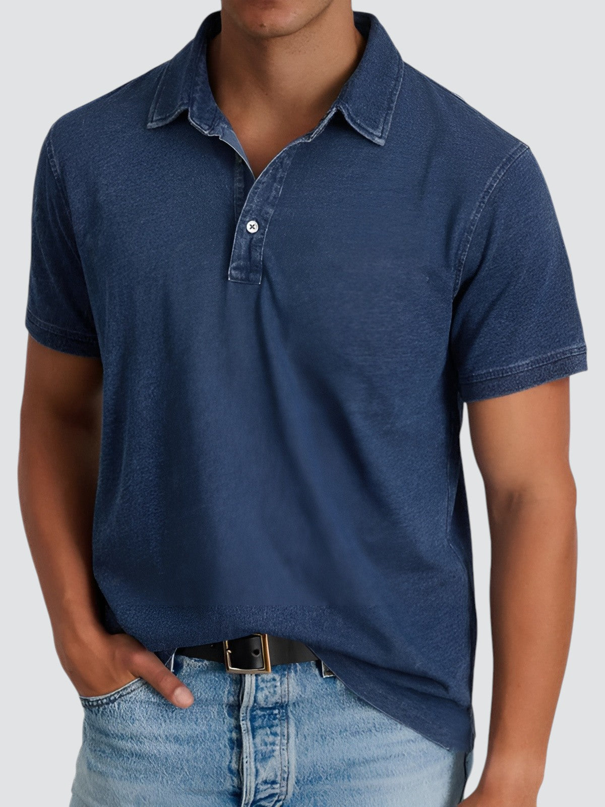 Herre Poloshirt Korte Ermer Avslappet Fit Myk Vasket Tekstur 3