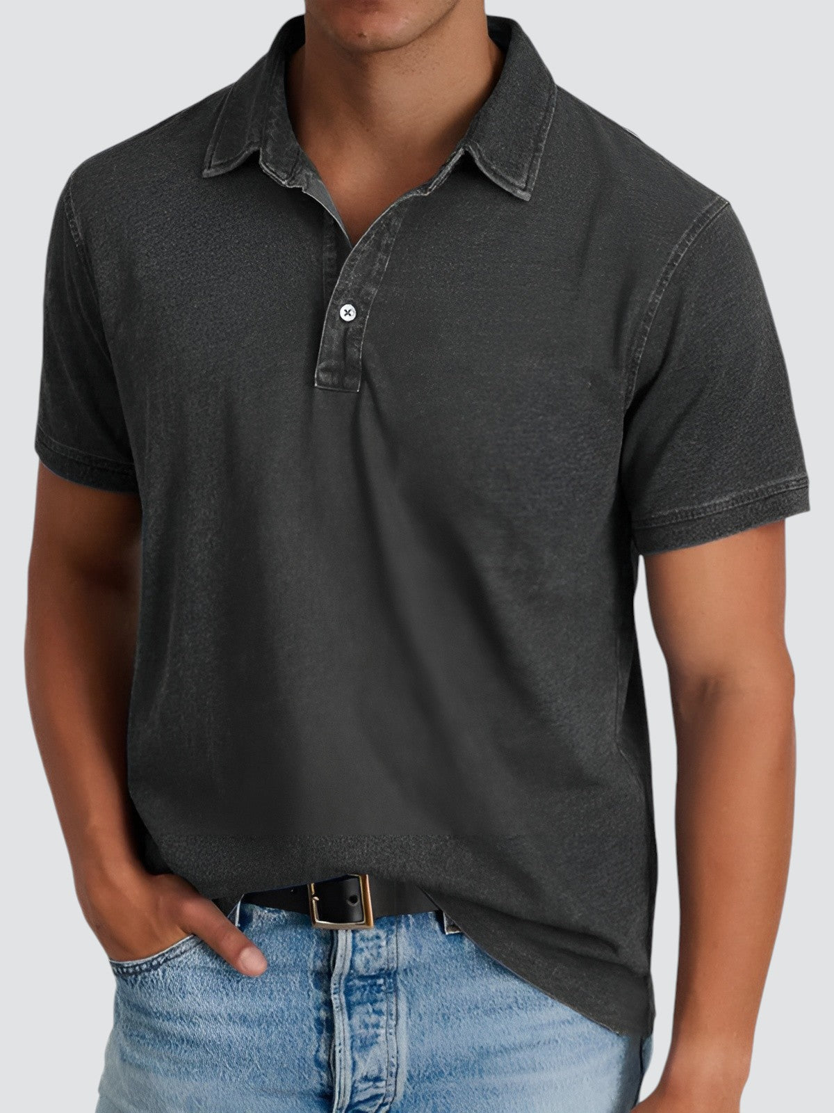 Herre Poloshirt Korte Ermer Avslappet Fit Myk Vasket Tekstur 4