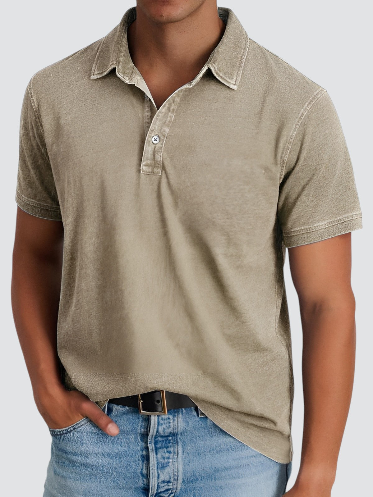 Herre Poloshirt Korte Ermer Avslappet Fit Myk Vasket Tekstur 5