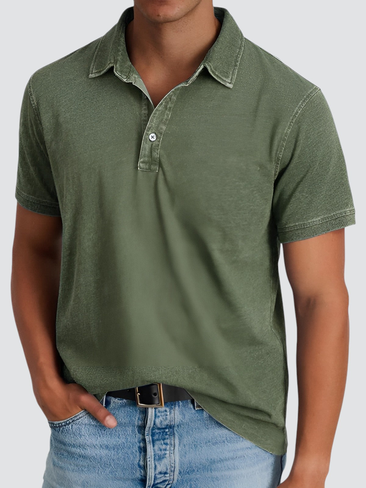 Herre Poloshirt Korte Ermer Avslappet Fit Myk Vasket Tekstur 6