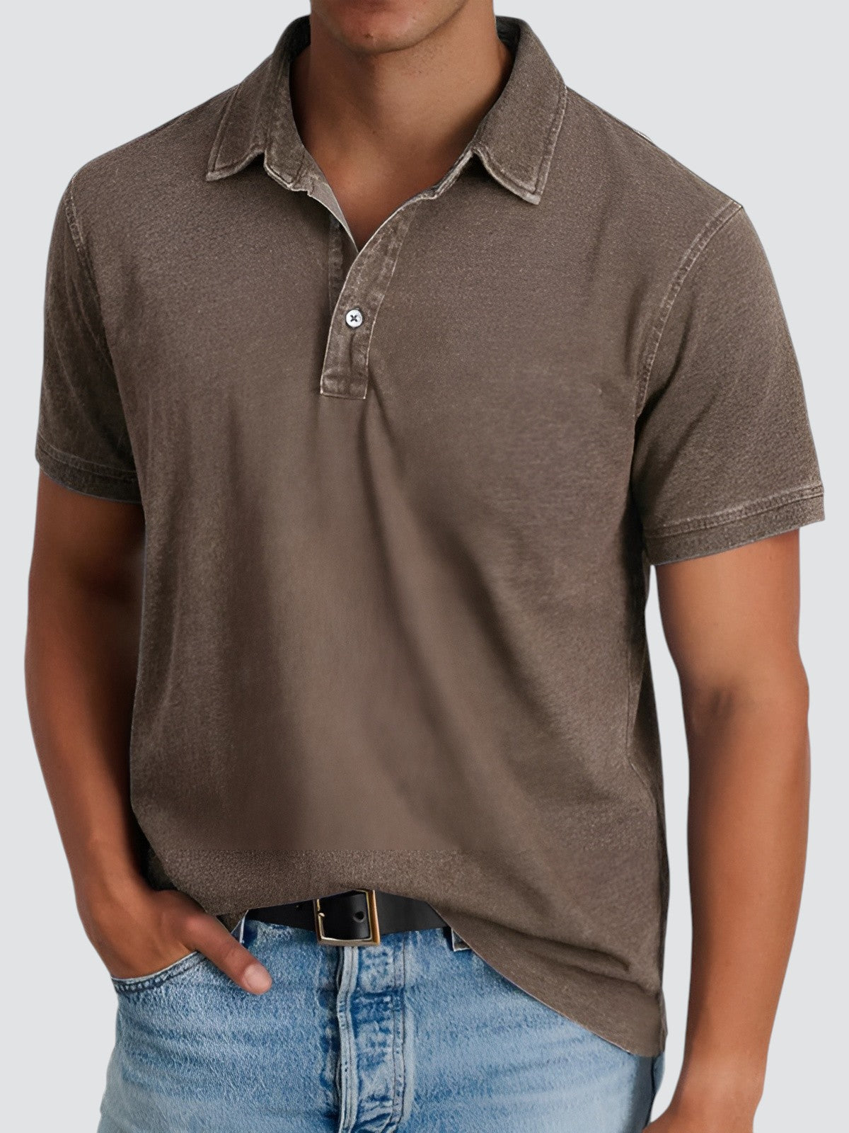 Herre Poloshirt Korte Ermer Avslappet Fit Myk Vasket Tekstur 7