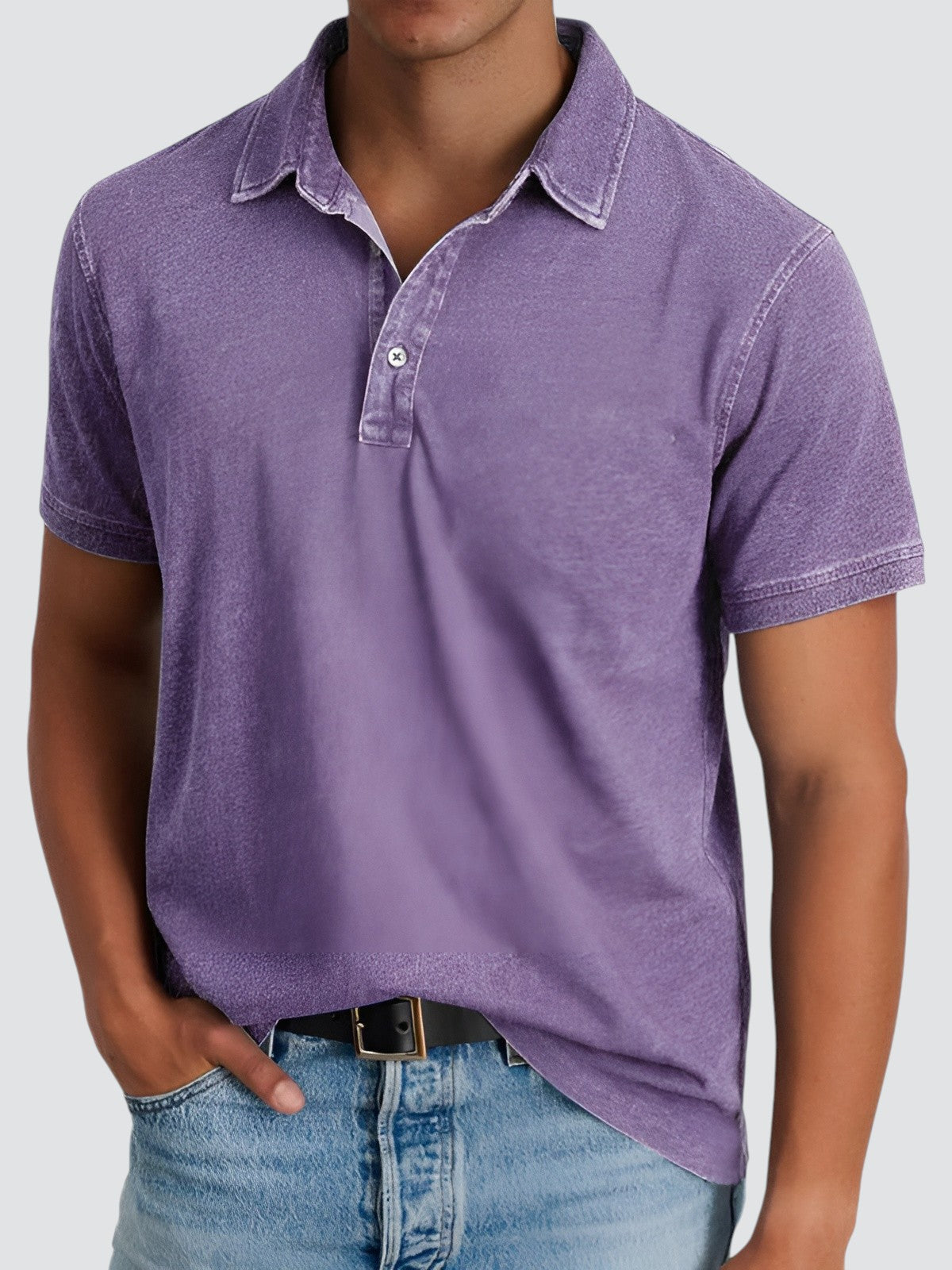Herre Poloshirt Korte Ermer Avslappet Fit Myk Vasket Tekstur 8