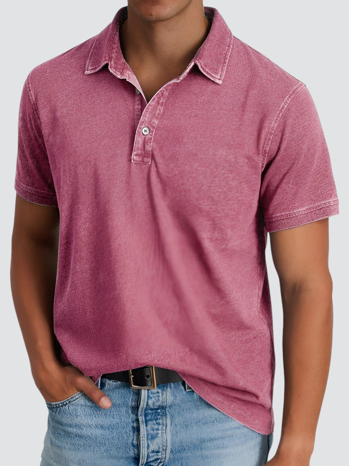 Herre Poloshirt Korte Ermer Avslappet Fit Myk Vasket Tekstur 9