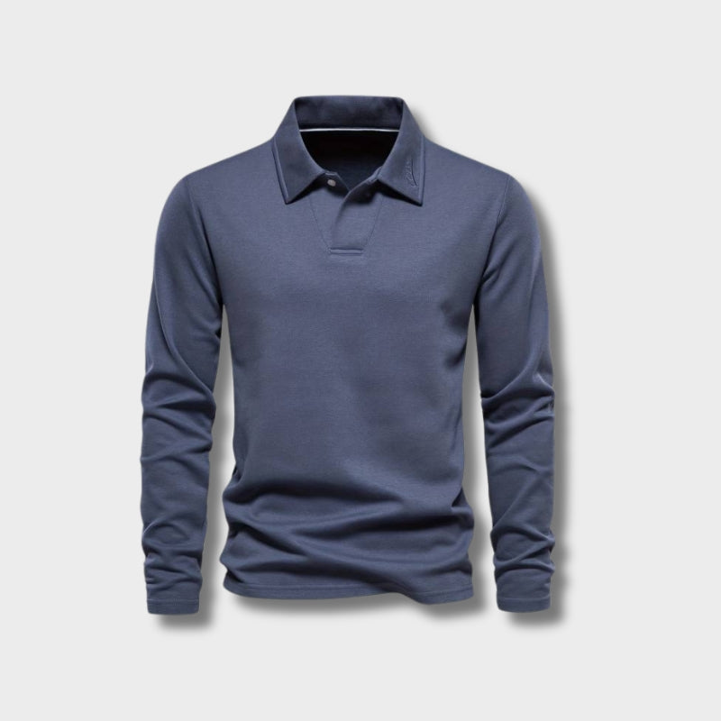 Herre Poloshirt Lange Mouwen Klassisk Krage Mykt Pustende Materiale 1