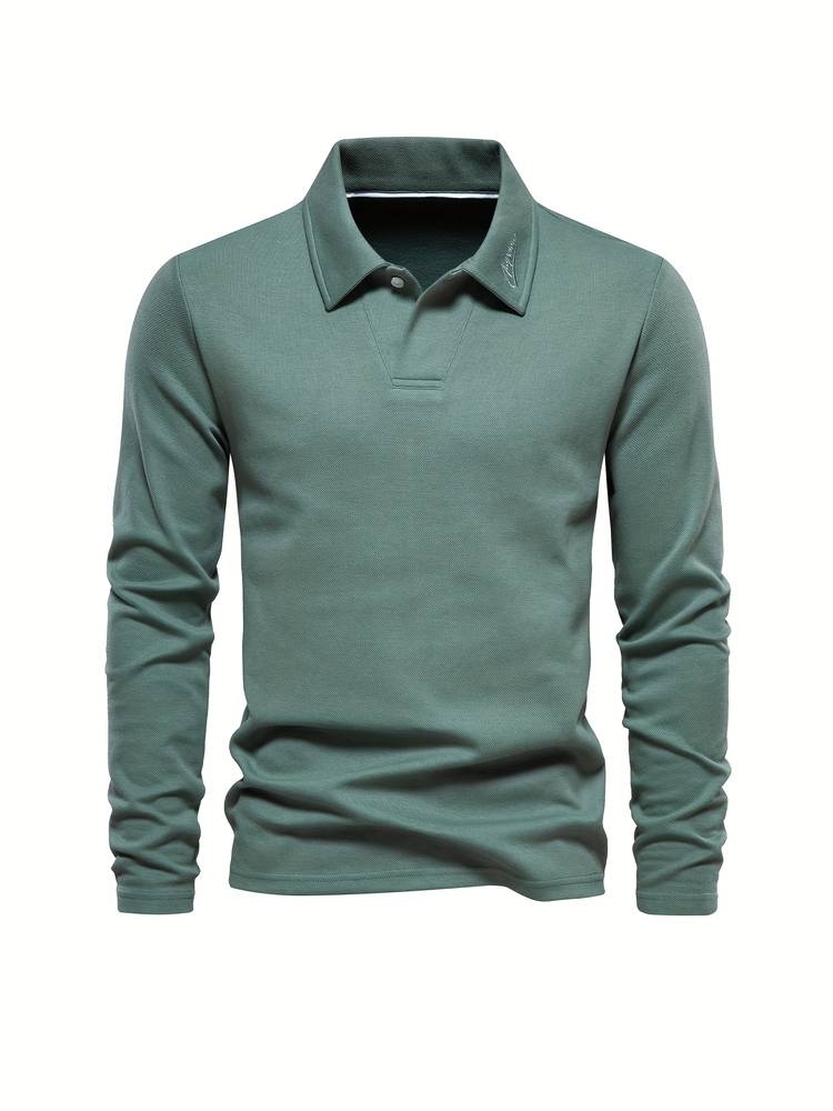 Herre Poloshirt Lange Mouwen Klassisk Krage Mykt Pustende Materiale 4