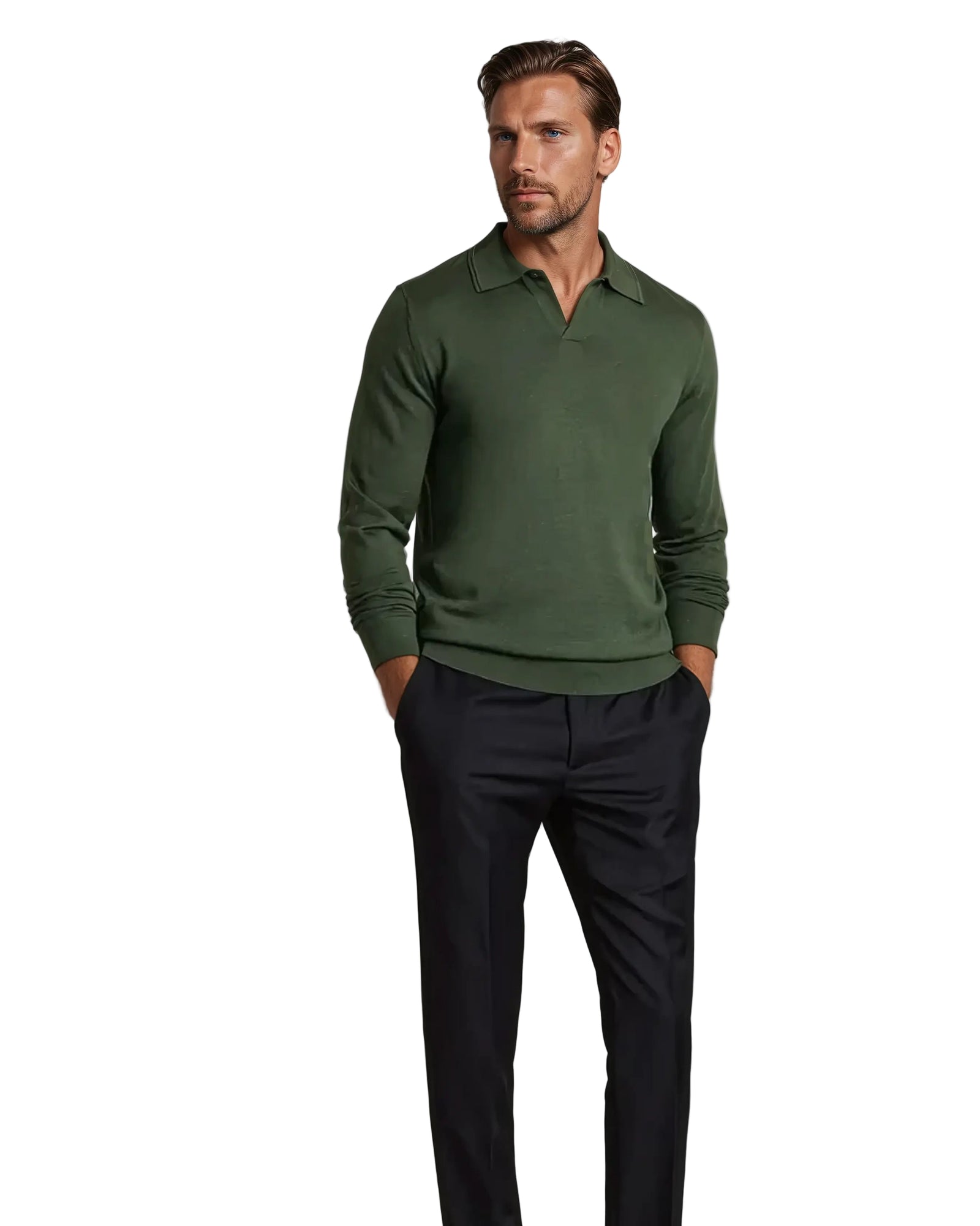 Herre Poloshirt Langermet Minimalistisk Uten Knapper 0
